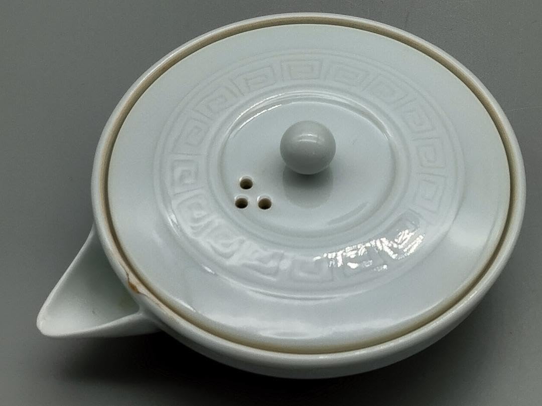 人間国宝 井上萬二作 白磁 陰刻雷文 急須 人間国宝 井上萬二